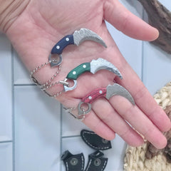 Green red wooden handle mini stainless steel keychain with leather cover