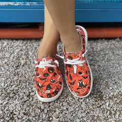 Women's Pumpkin & Owl Printed Shoes Low Round Toe Halloween Canvas Shoes