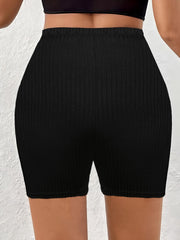  Ribbed Cut Out High Rise Slim Fit Shorts