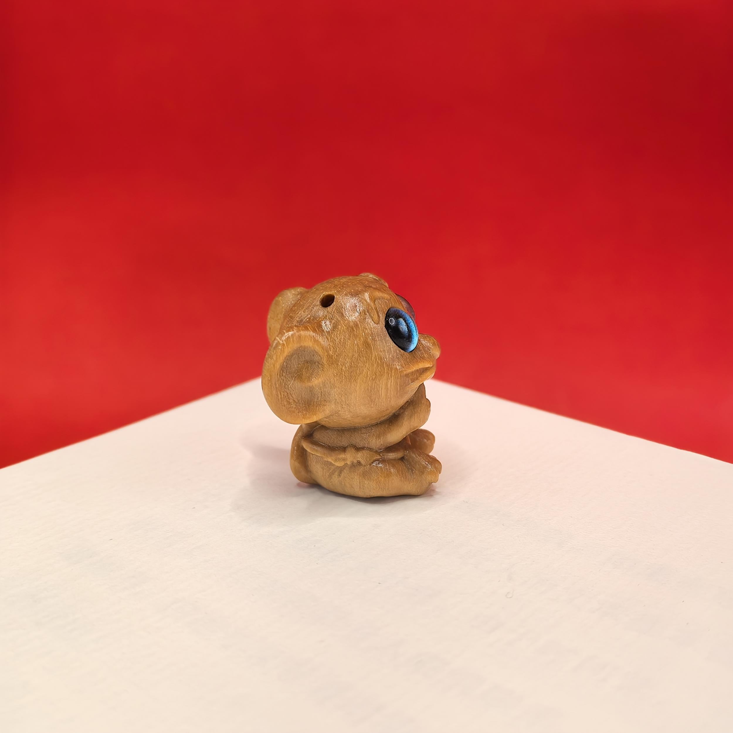 Hand Carved Mouse Statue Expressive Eyes Recycled Wood Mini Decor Gift