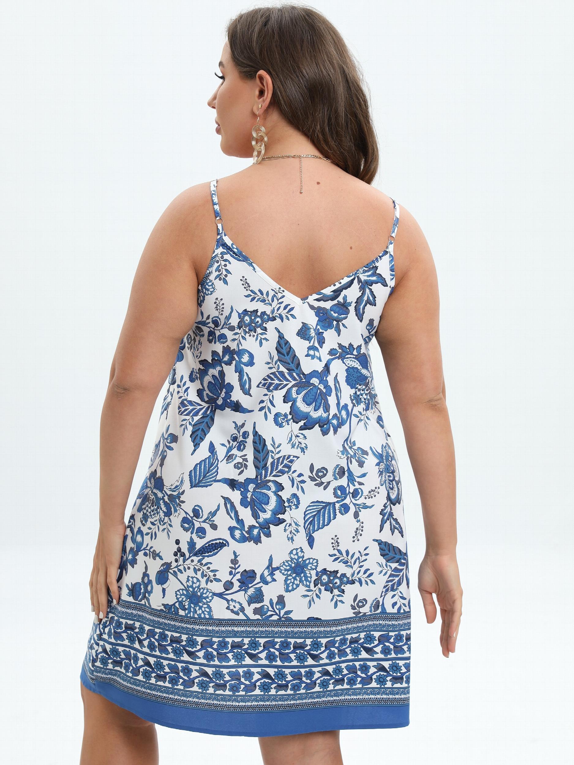  Boho Dress Women's Floral Print V Neck Spaghetti Strap Mini Dress