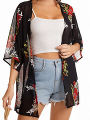  Floral Print Bat Sleeve Cover Up