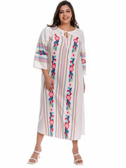  Floral Embroidered Cut Out Tie Front Abaya Dress
