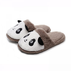 Women's Panda Pattern Slippers Plush Lined Slip On Shoes