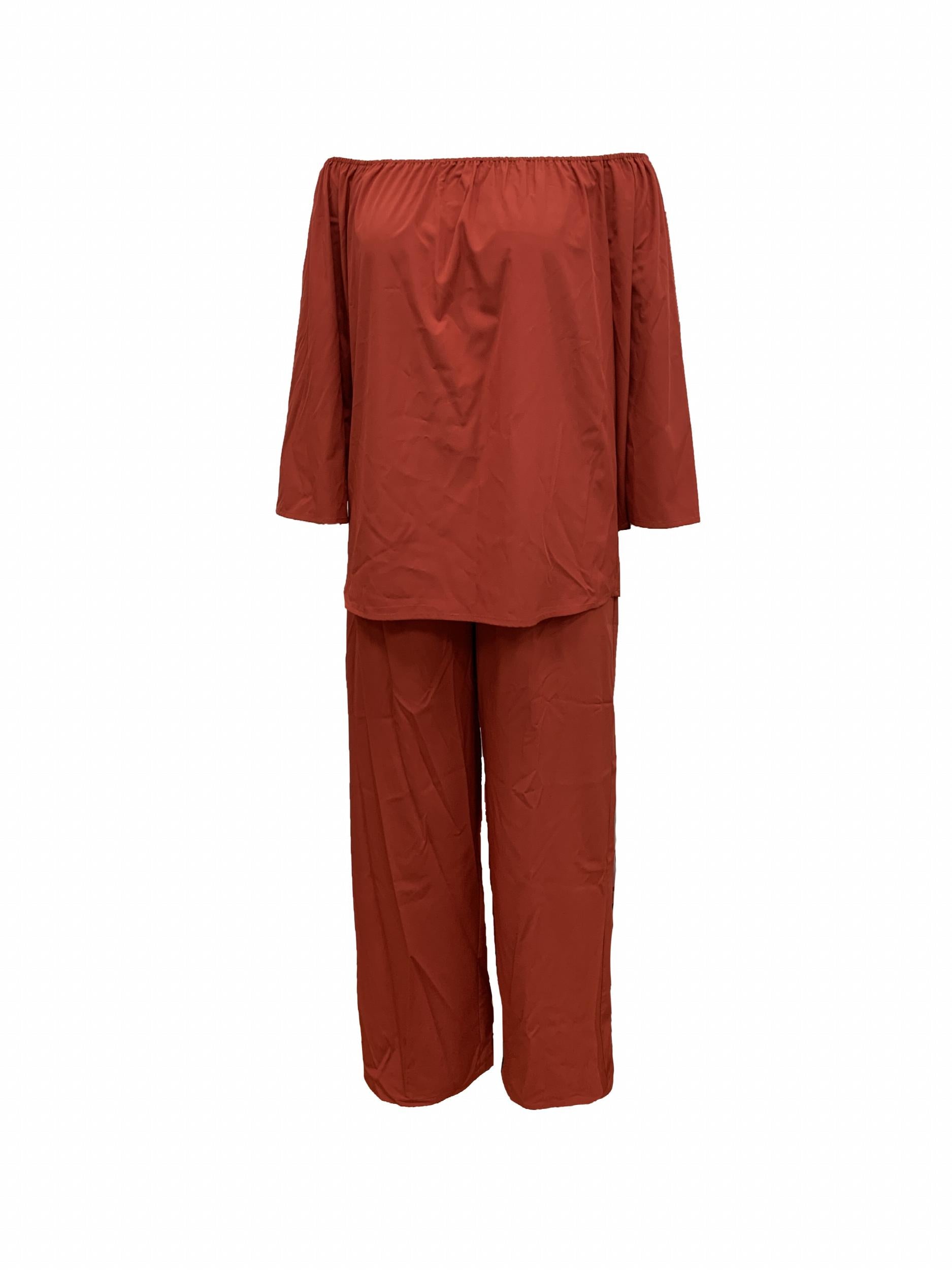  Casual 2 Piece Set Solid Long Sleeve One Shoulder Loose Top & Pants