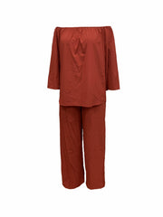  Casual 2 Piece Set Solid Long Sleeve One Shoulder Loose Top & Pants