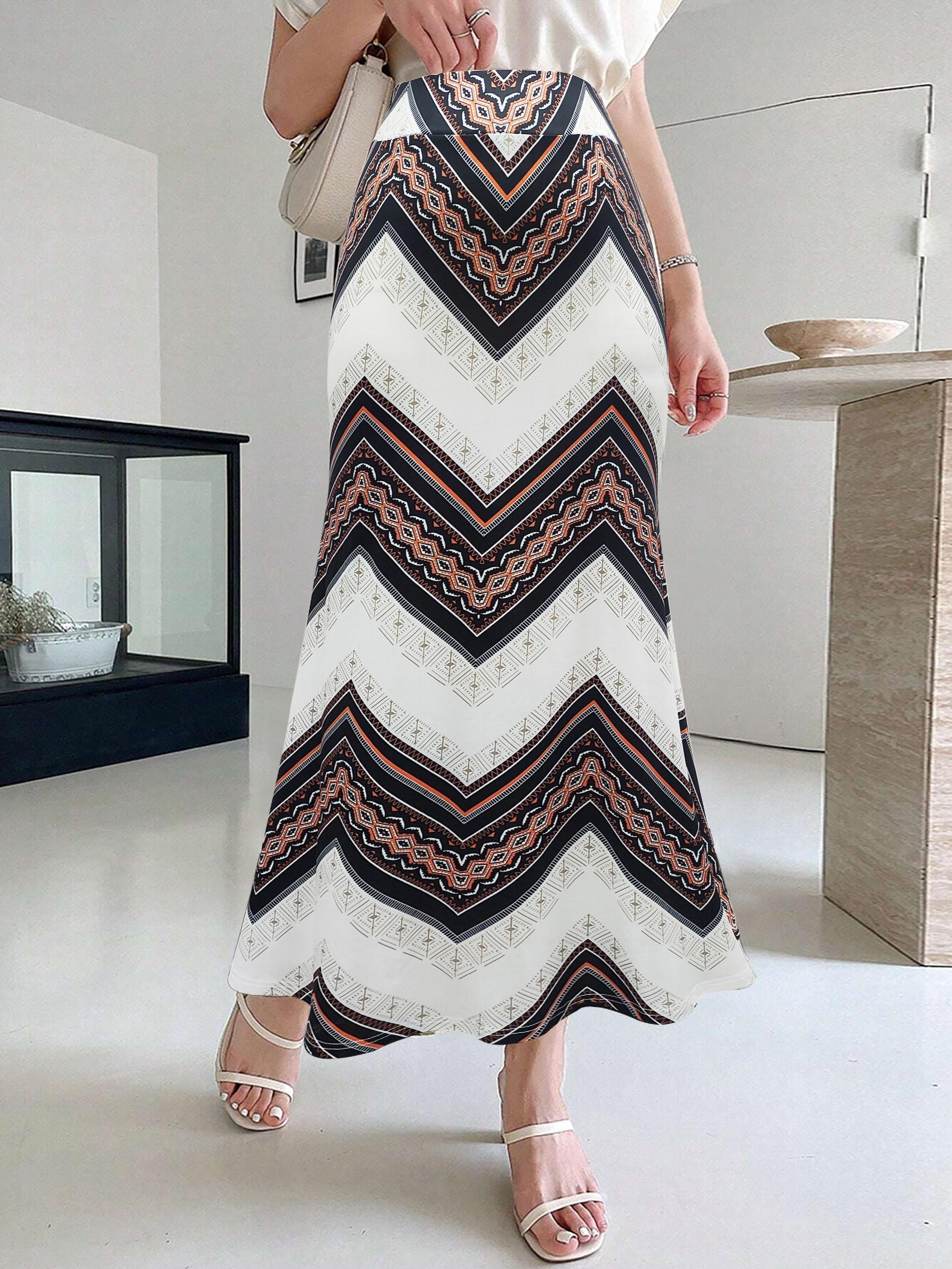  Women's Geometric Print Maxi Mermaid Skirt