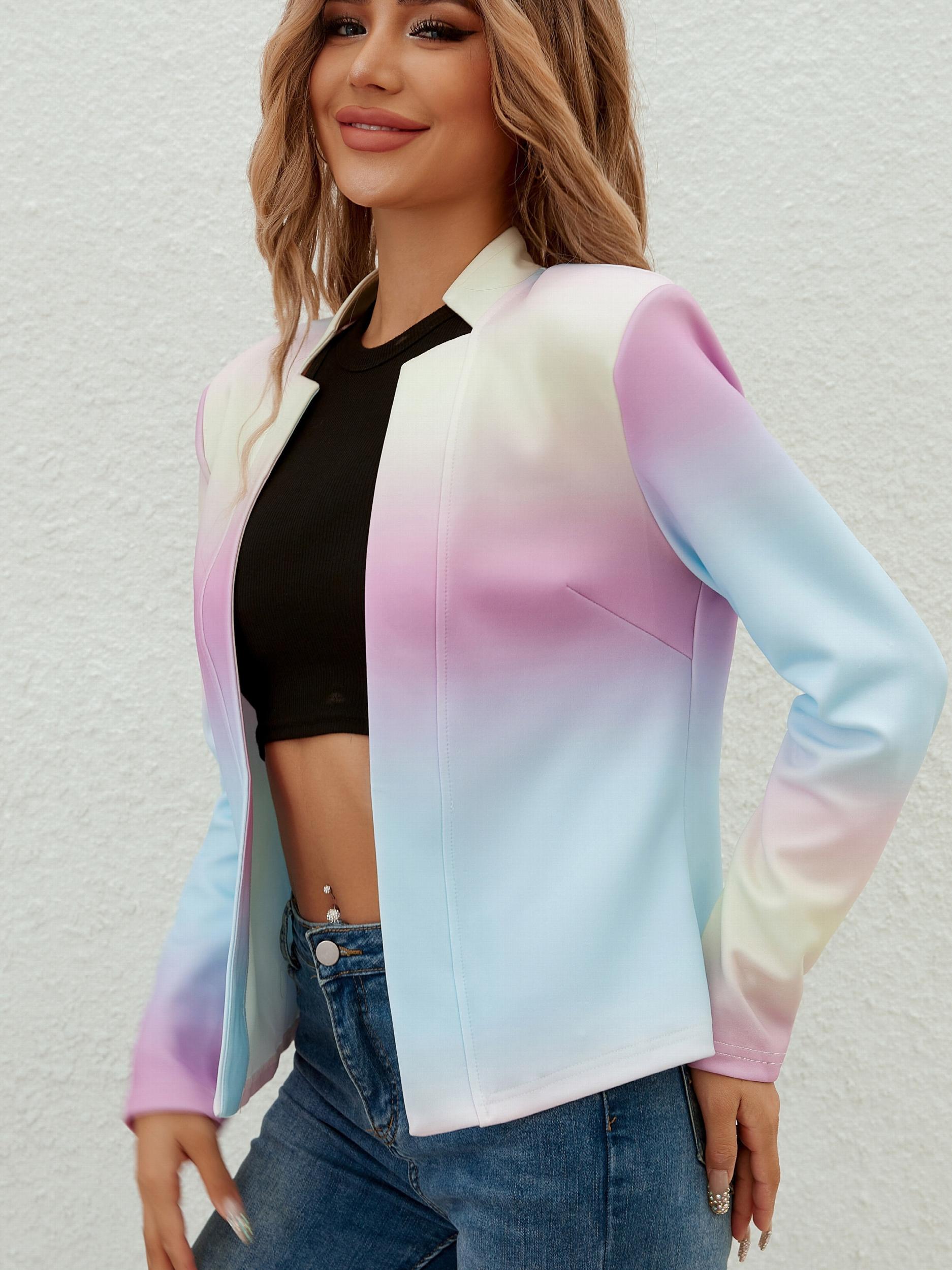  Ombre Split Lapel Open Front Stretch Blazer