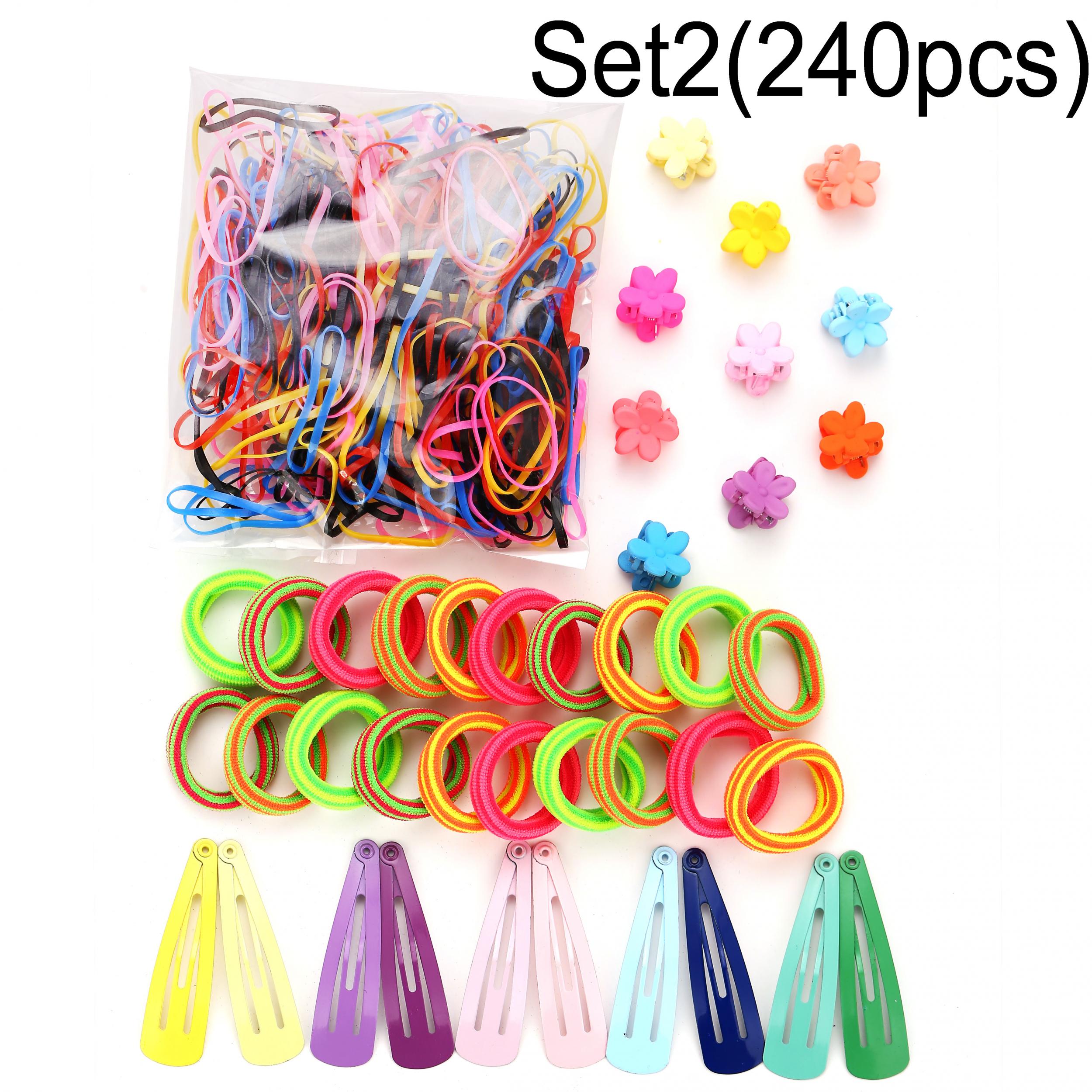 Colorful Hair Ties Set Elastic Ponytail Clips Holders Rubber Band