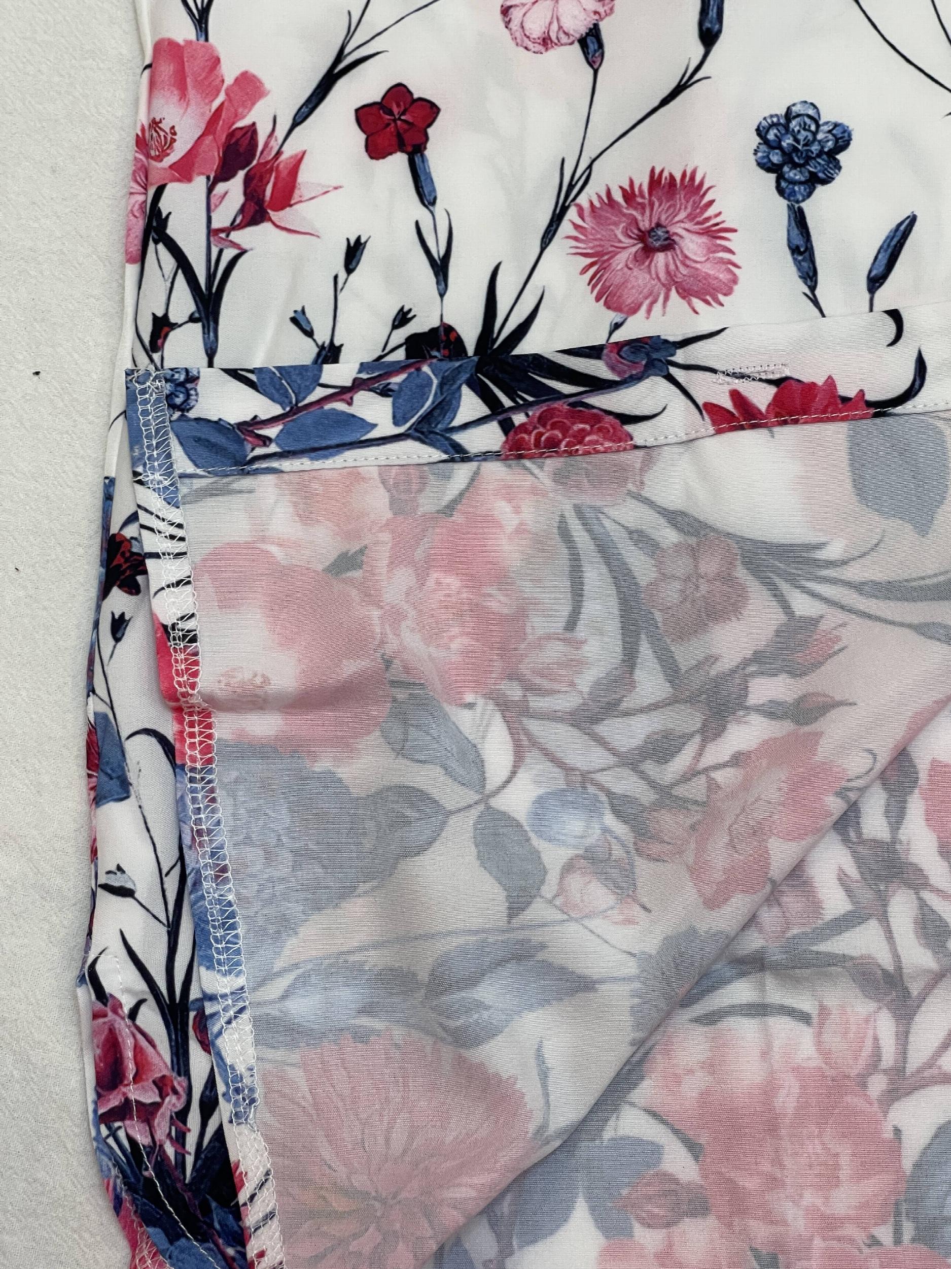 Floral Print Polo Neck Button Up Blouse