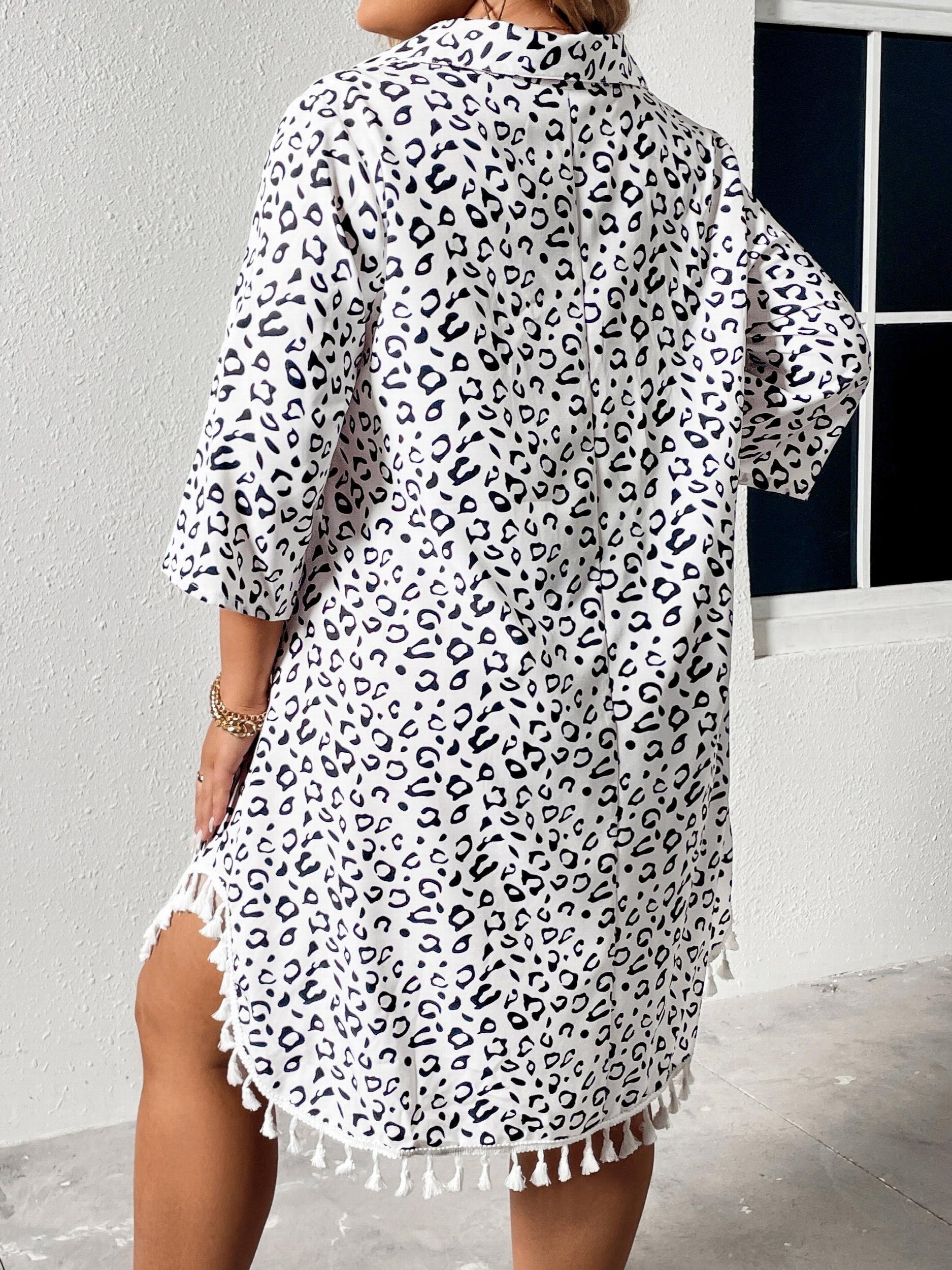  Leopard Print Polo Neck Blouse