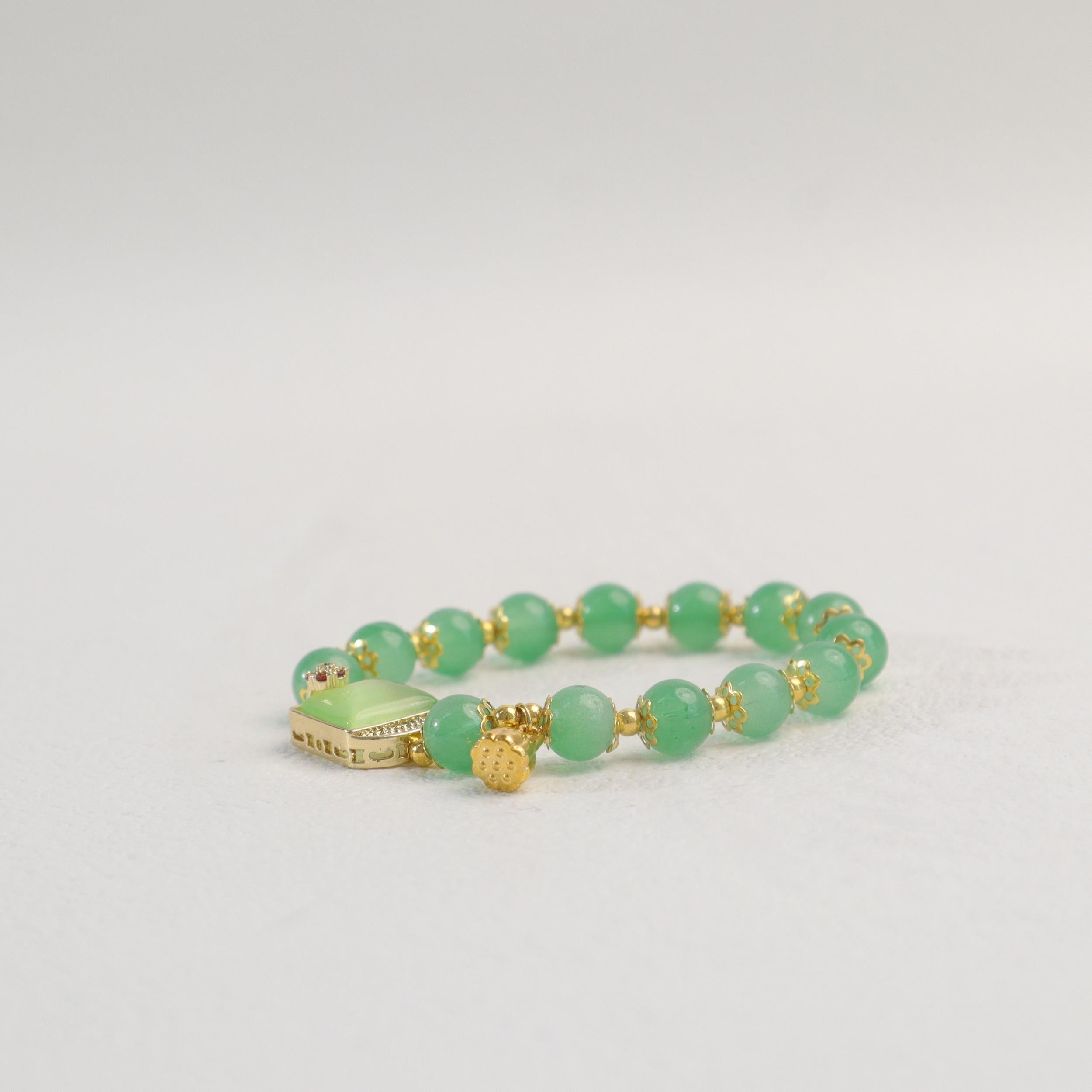 Green Gemstone Lotus Bracelet - Perfect Gift for Her