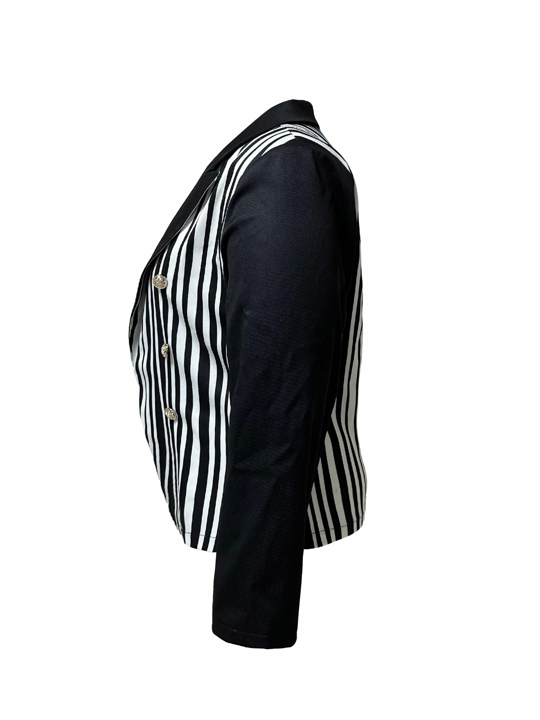  Colorblock Stripe Print Long Sleeve Blazer