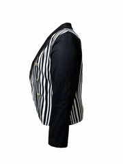  Colorblock Stripe Print Long Sleeve Blazer