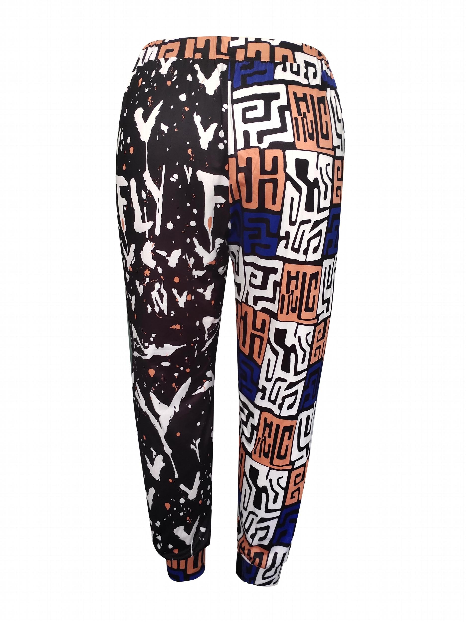  Casual Pants Women's Colorblock Geometric Print Crop Trousers