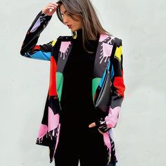  Heart Print Long Sleeve Casual Blazer