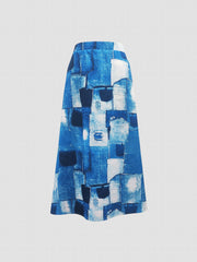  Colorblock Denim Print Maxi Skirt
