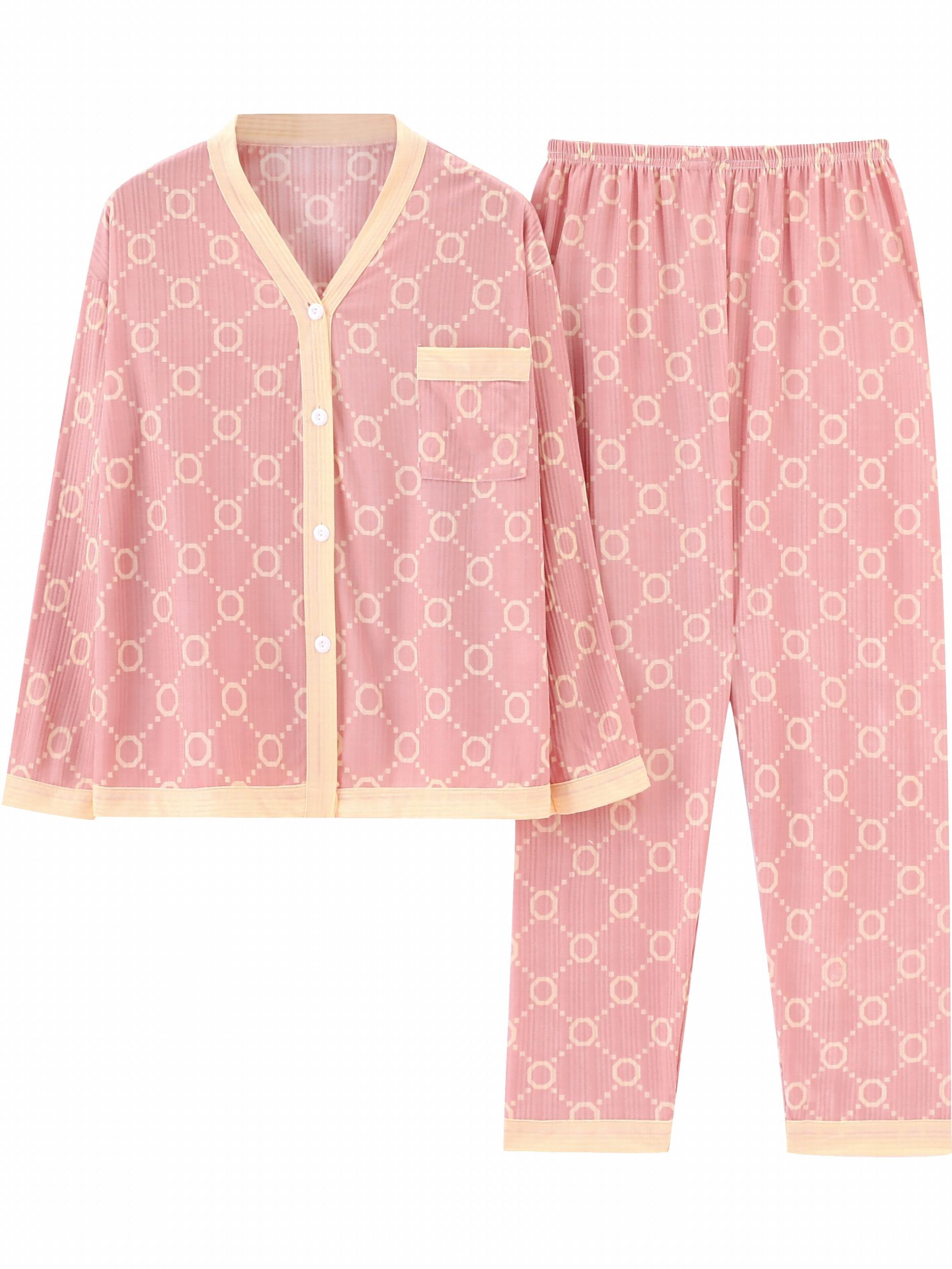  Colorblock Geometric Print Pajama Set