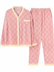  Colorblock Geometric Print Pajama Set