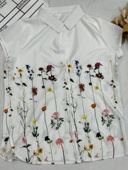  Floral Print Short Sleeve Polo Neck Blouse