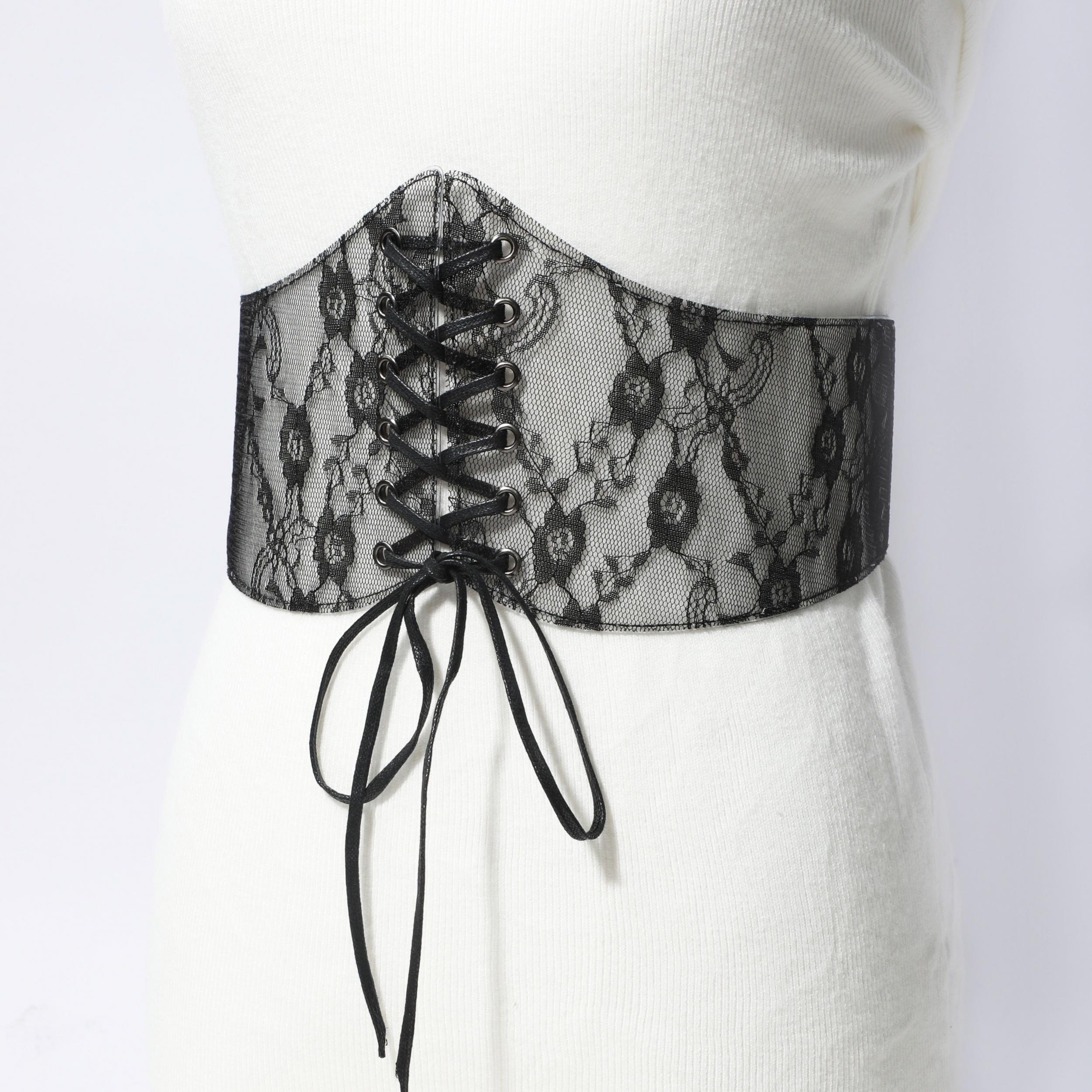 Lace Up Corset Belt Lace Floral Wide Waistband