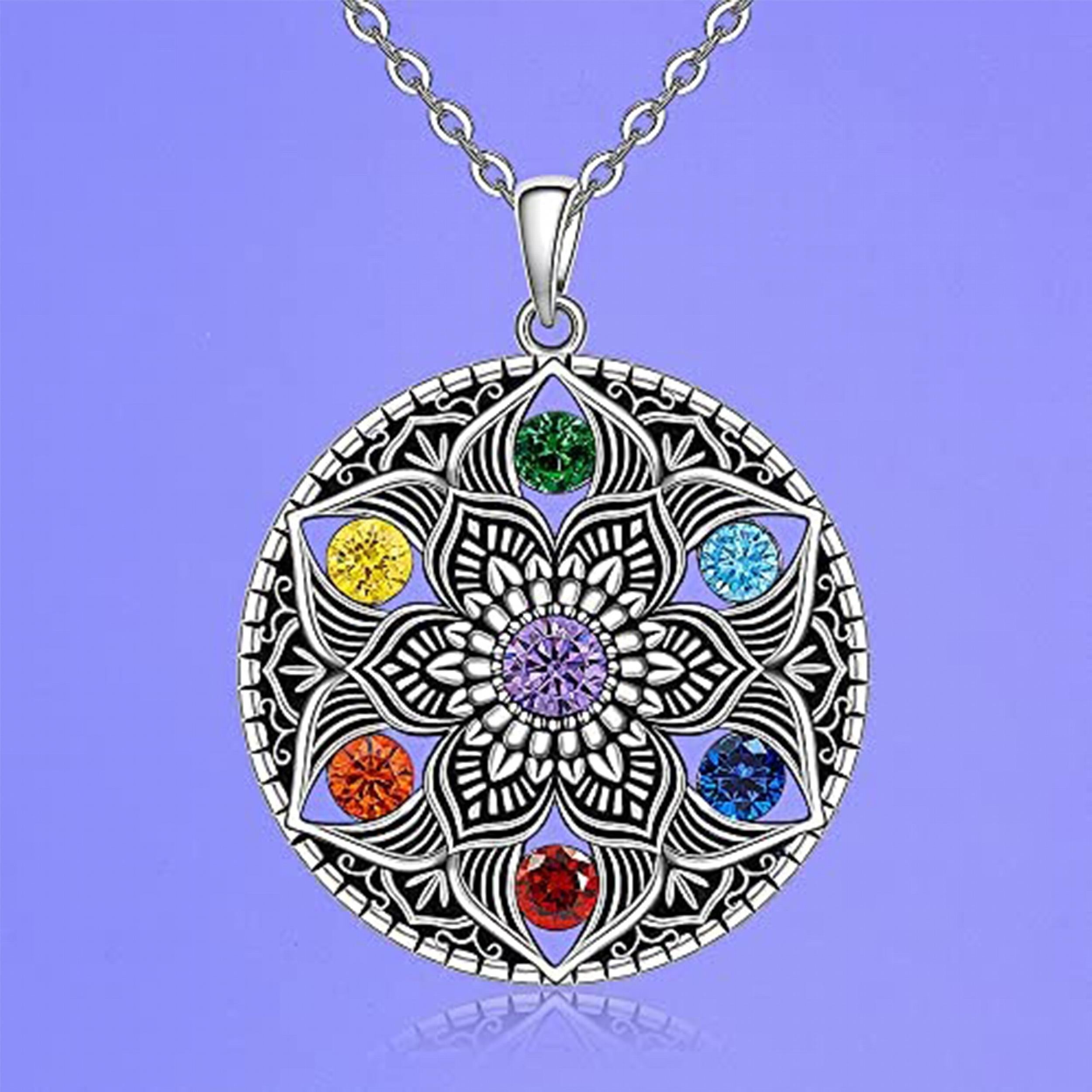 7 Chakra Necklace Ring Lotus Pendant Yoga Chakra Healing Stone Bar Necklace
