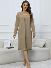  Ribbed Knit Cami Dress & Long Sleeve Cardigan Nightgown Set