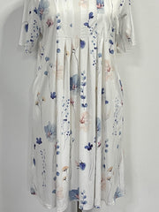 Floral Print Short Sleeve Pleated Dress With Pockets