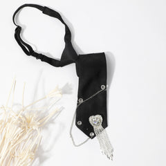 Crystal Heart Tassel Brooch Bow Tie
