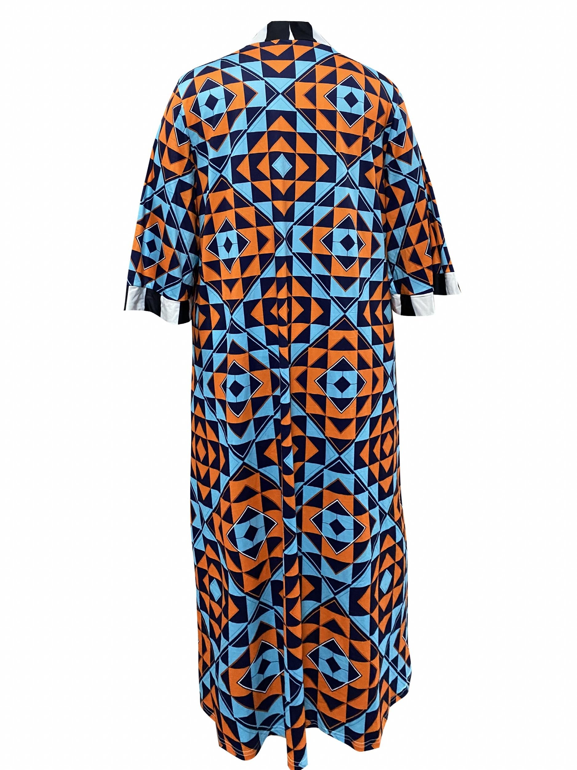  Geometric Print Three Quarter Sleeve Cardigan