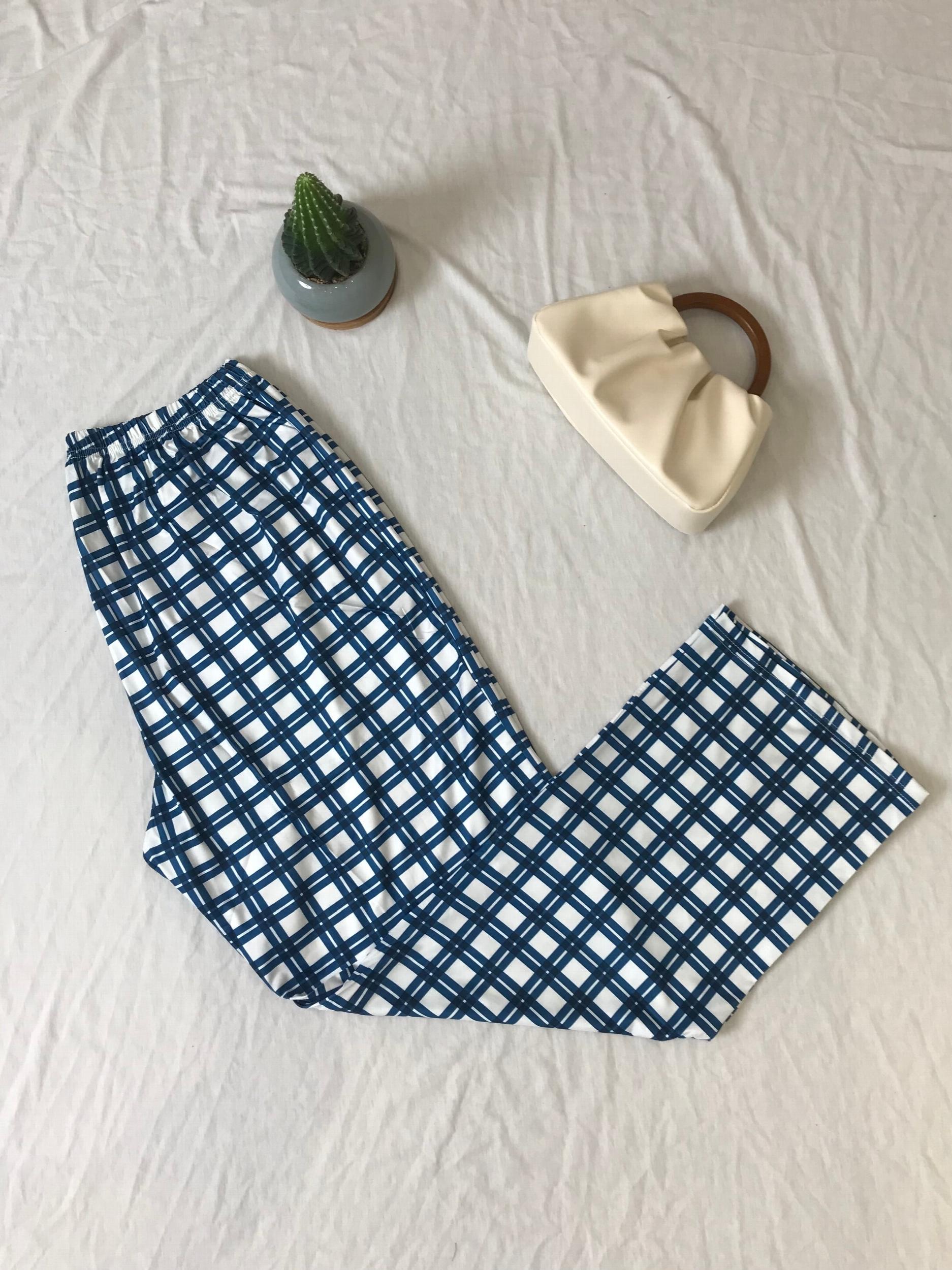  Plaid Print Elastic Waist Sleepwear Pants