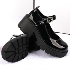 Women's Chunky Heeled Mary Jane Round Toe Patent Leather Loafers