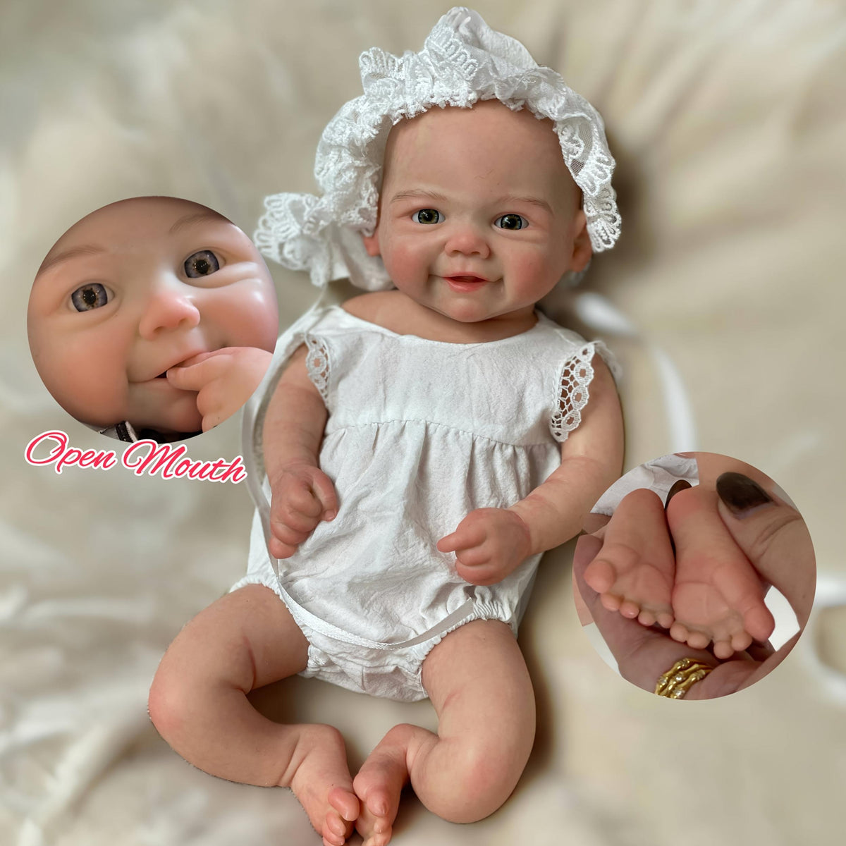 13" Vivienne Girl Reborn Doll Full Body Silicone Open Mouth Lace Hat Dress