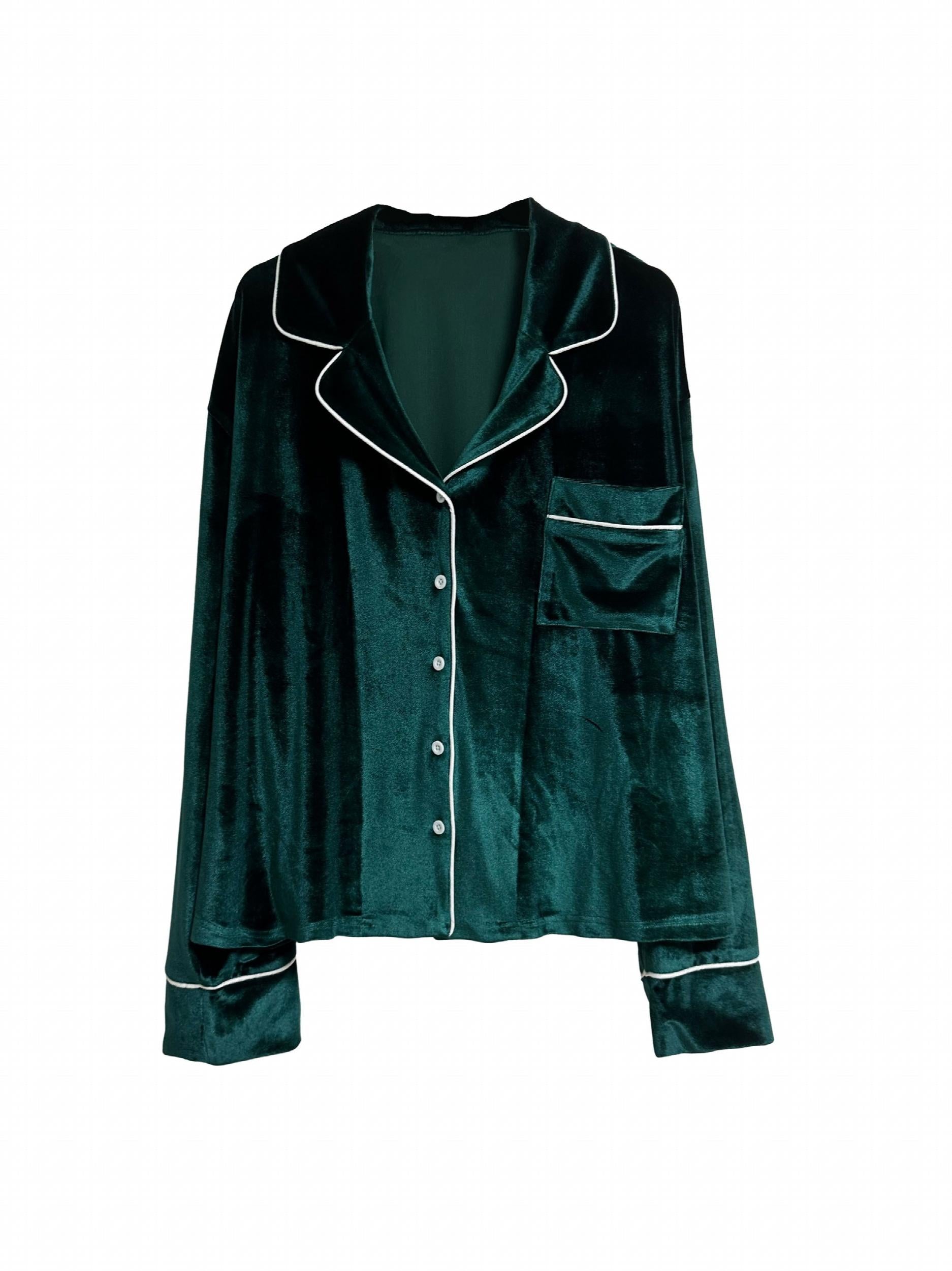  Velvet Shirt & Pants Lounge Set Long Sleeve Button Up Pajamas