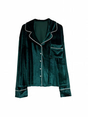  Velvet Shirt & Pants Lounge Set Long Sleeve Button Up Pajamas