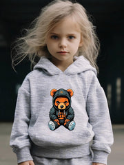 Bear Pattern Hooded Sweatshirt Girls Comfy Hoodies & Sweatpants