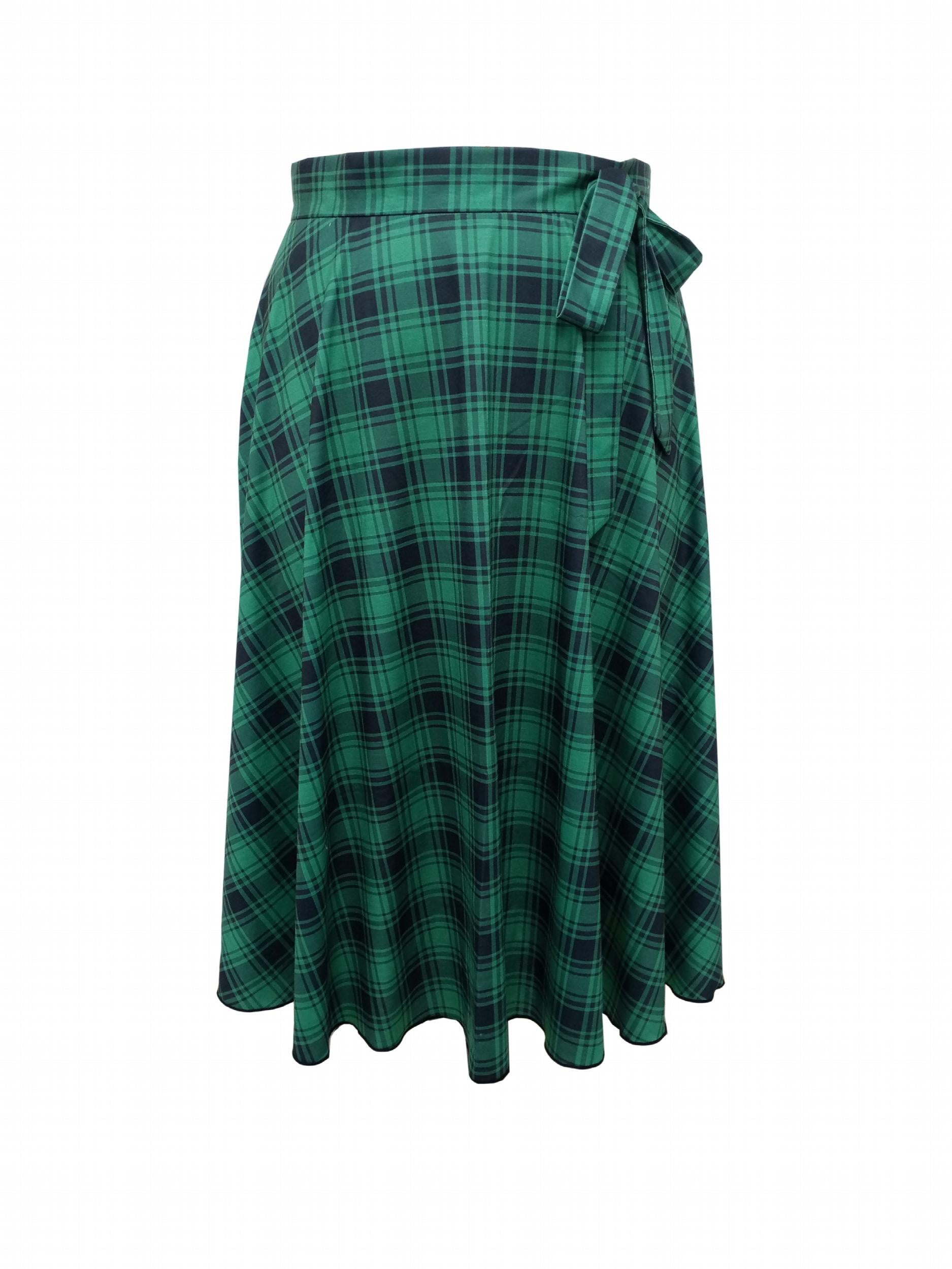  Plaid Print A-line Skirt with Bow Knot Detail