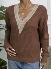 Casual V Neck Knitted Sweater for Fall & Winter