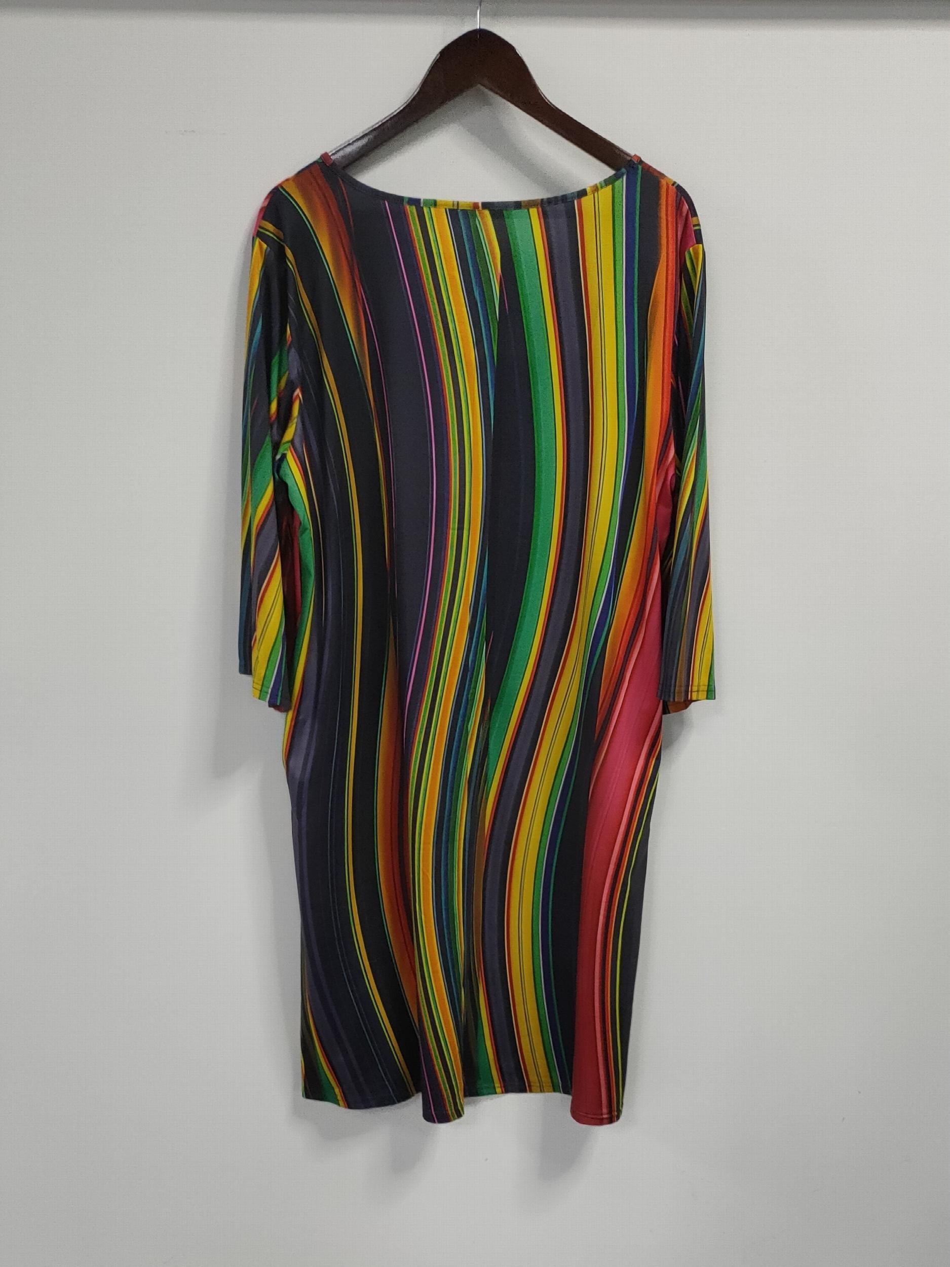 Boho Dress Women's Plus Stripe Print V Neck Tee Dress With Pockets