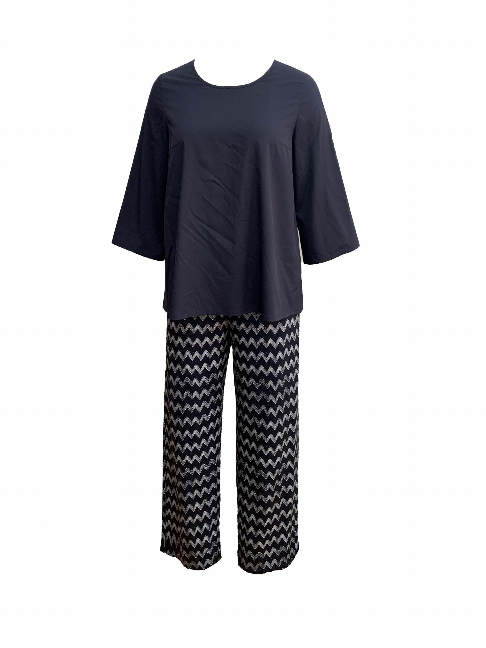  Women's 2 Piece Set Top & Chevron Print Pan