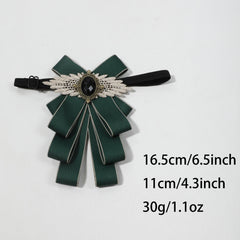 Crystal Decor Green Bow Tie Lace Wings Layer Bowknot Pre tied Neckties