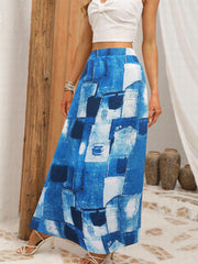  Colorblock Denim Print Maxi Skirt
