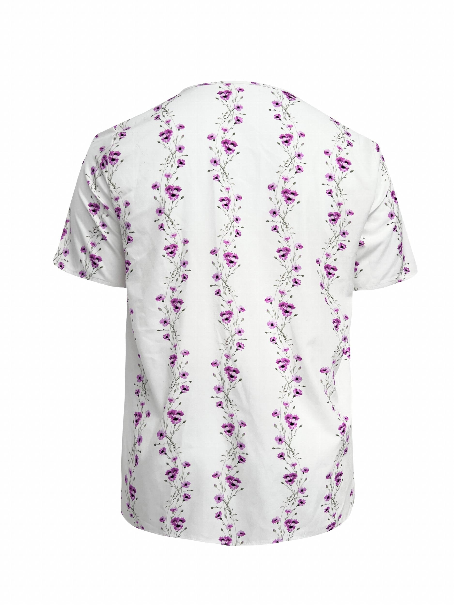  Floral Print Button Up Short Sleeve V Neck Blouse