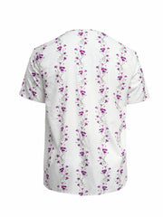  Floral Print Button Up Short Sleeve V Neck Blouse