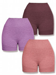 3pcs Women's Seamless Hip Lifting Yoga Sports Shorts Tummy Control