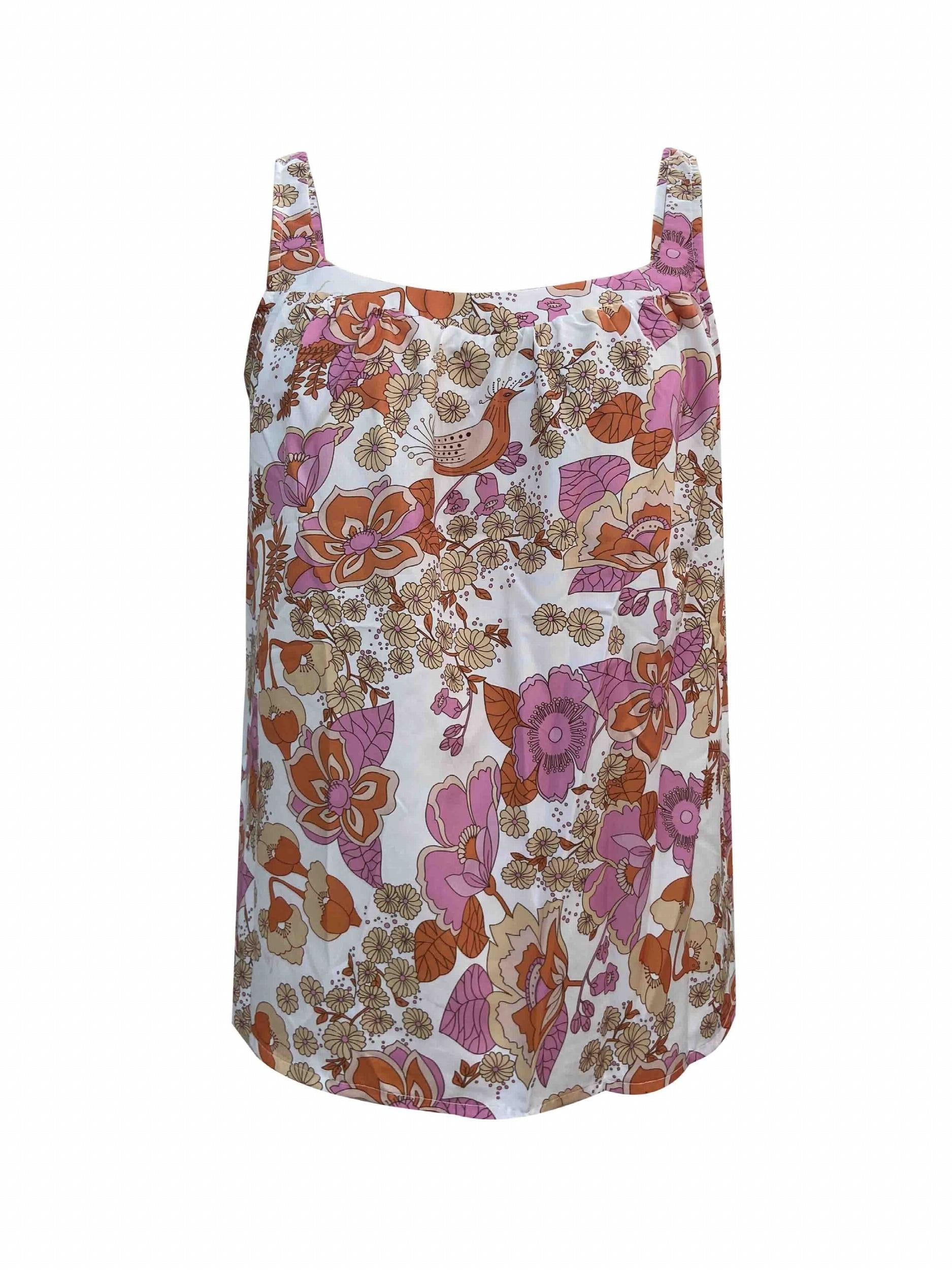 Floral Print Pleated Cami Top Women's Sleeveless Top