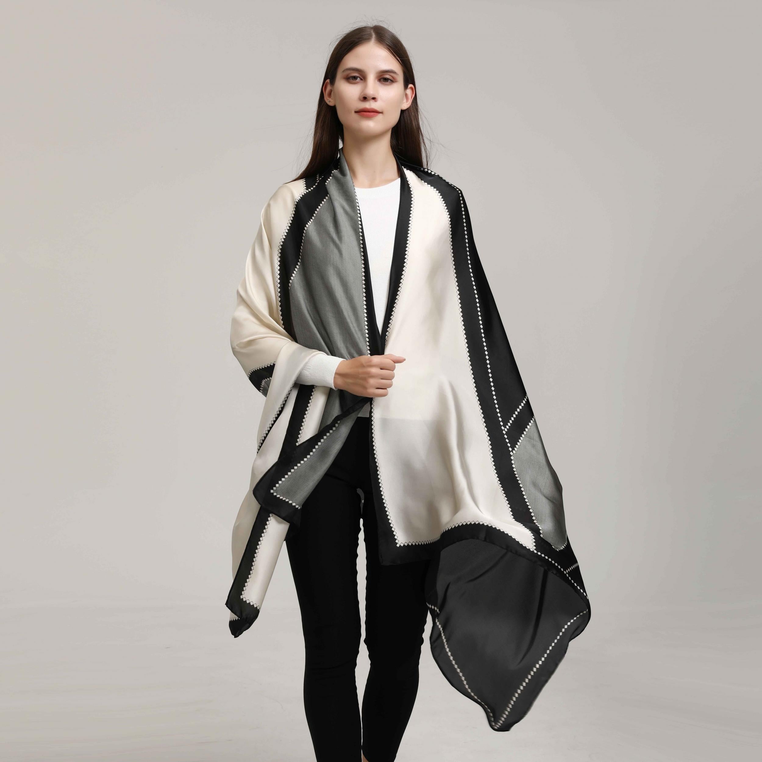 Geometric Block Scarf Gray Breathable Sunscreen Shawl Windproof