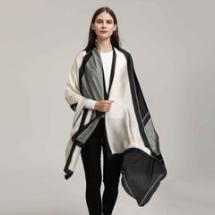 Geometric Block Scarf Gray Breathable Sunscreen Shawl Windproof