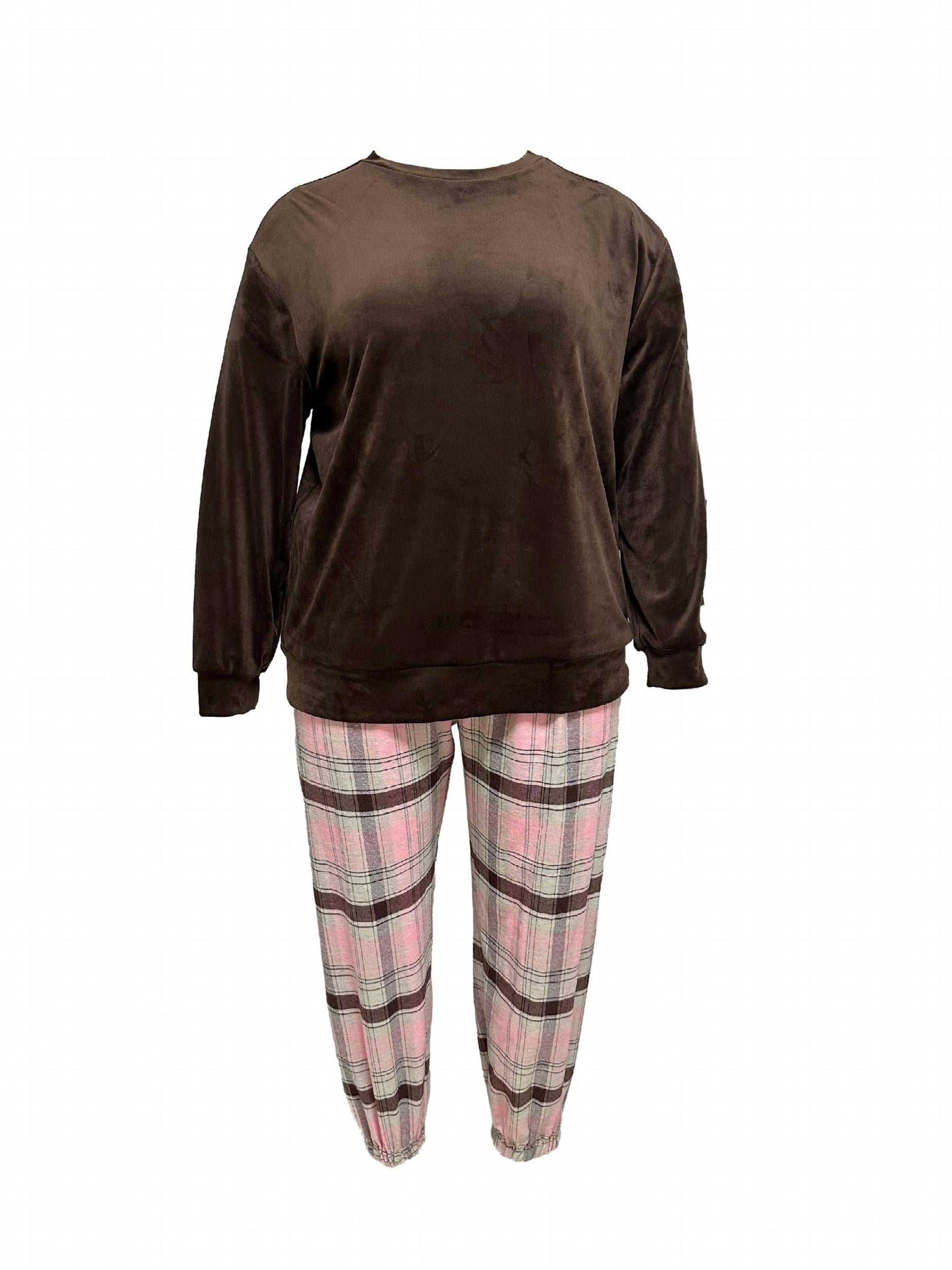  Flannel Top & Plaid Print Joggers Pajama Set