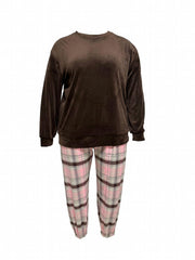  Flannel Top & Plaid Print Joggers Pajama Set